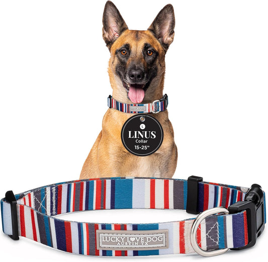 Lucky Love Dog - Adjustable Dog Collar with Easy Click Buckle for Small to Large Dogs, Durable, & Comfortable for Male & Female Dogs, Pet Collar for Puppies & Adult Ones - Linus, Large