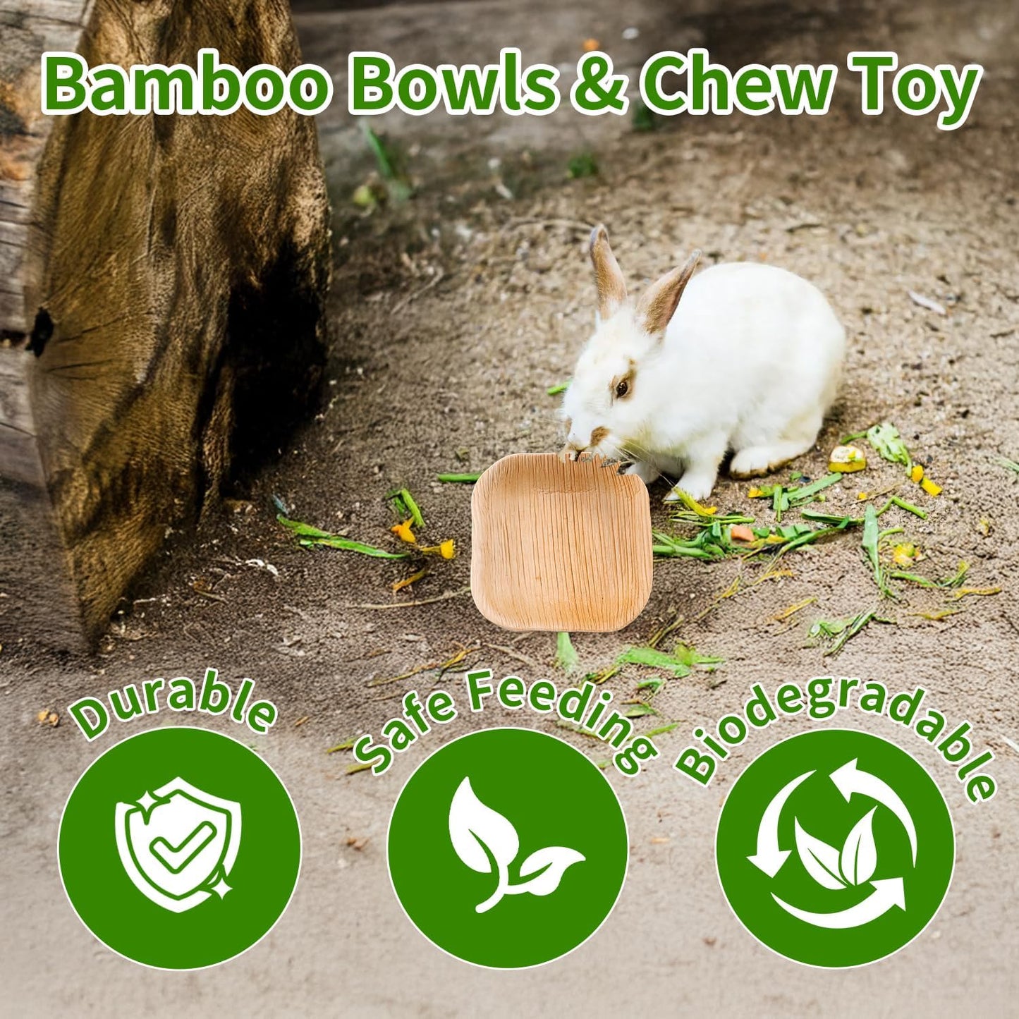30 Pcs Disposable Palm Leaf Bowl 4" Square Bowls for Rabbits,Chewable Dish for Rabbits,Bunnies,Hamsters,Parrot