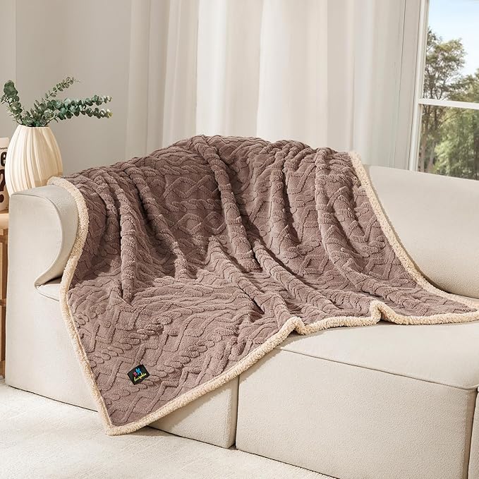 Waterproof Pet Blanket, Liquid Pee Proof Dog Blankets for Sofa Bed Couch, Reversible Sherpa Fleece Furniture Protector Cover for Small Medium Large Dogs Cats,Khaki Medium（57" x 40"）