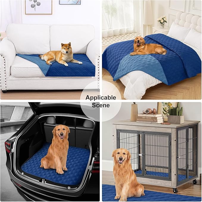 Smiry Waterproof Dog Blanket, 62x82 Inch Soft Pet Bed Cover Reversible, Washable Sofa Couch Furniture Protector for Small Medium Large Dog Puppy Cat, Navy/Blue