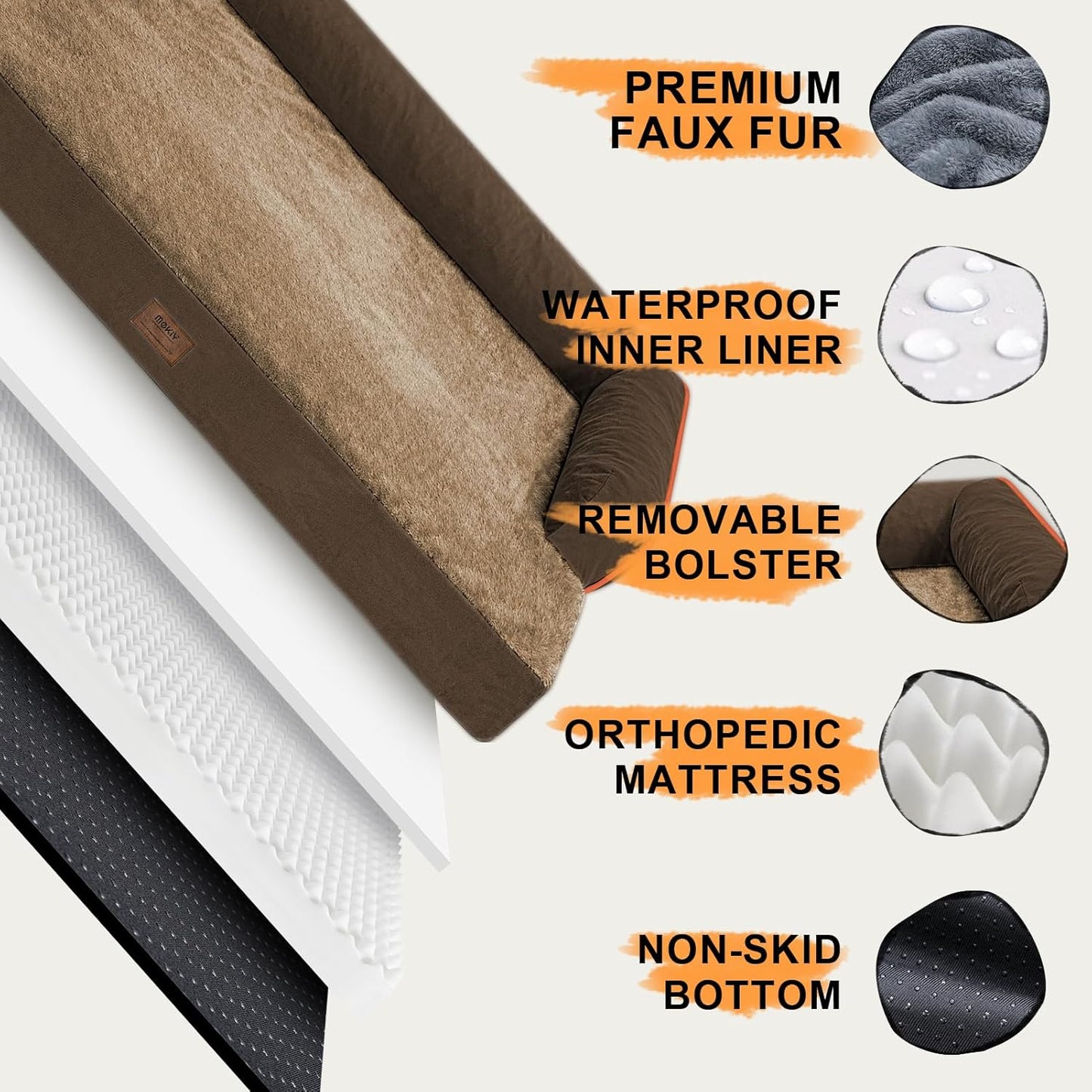 Dog Bed Large Sized Dogs-Orthopedic Waterproof Bed for Dogs,Large Dog Beds with Washable Removable Cover & Non-Slip Bottom