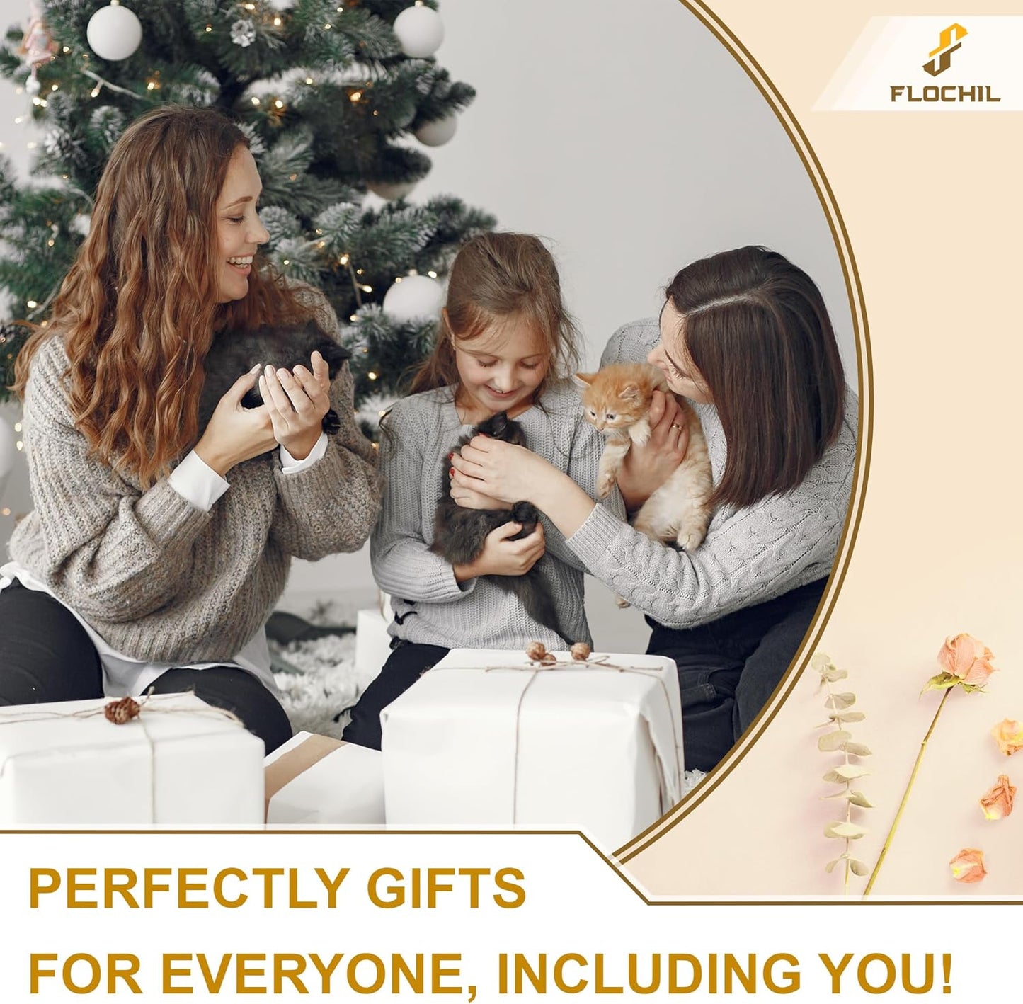 FLOCHIL Personalized Cat Christmas Ornaments Custom Photo Name for Christmas Trees, Cat First Christmas Ornaments, Gifts for Pet Lovers Acrylic Ornament