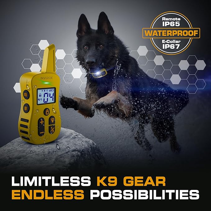 INVIROX E Collar for Dog [Ultra K9] 124 Training Levels, 4 Powerful Modes with Night-Light and ¾ Mile Range 100% Safe Dog Training Collar for Large Dogs IP67 Waterproof