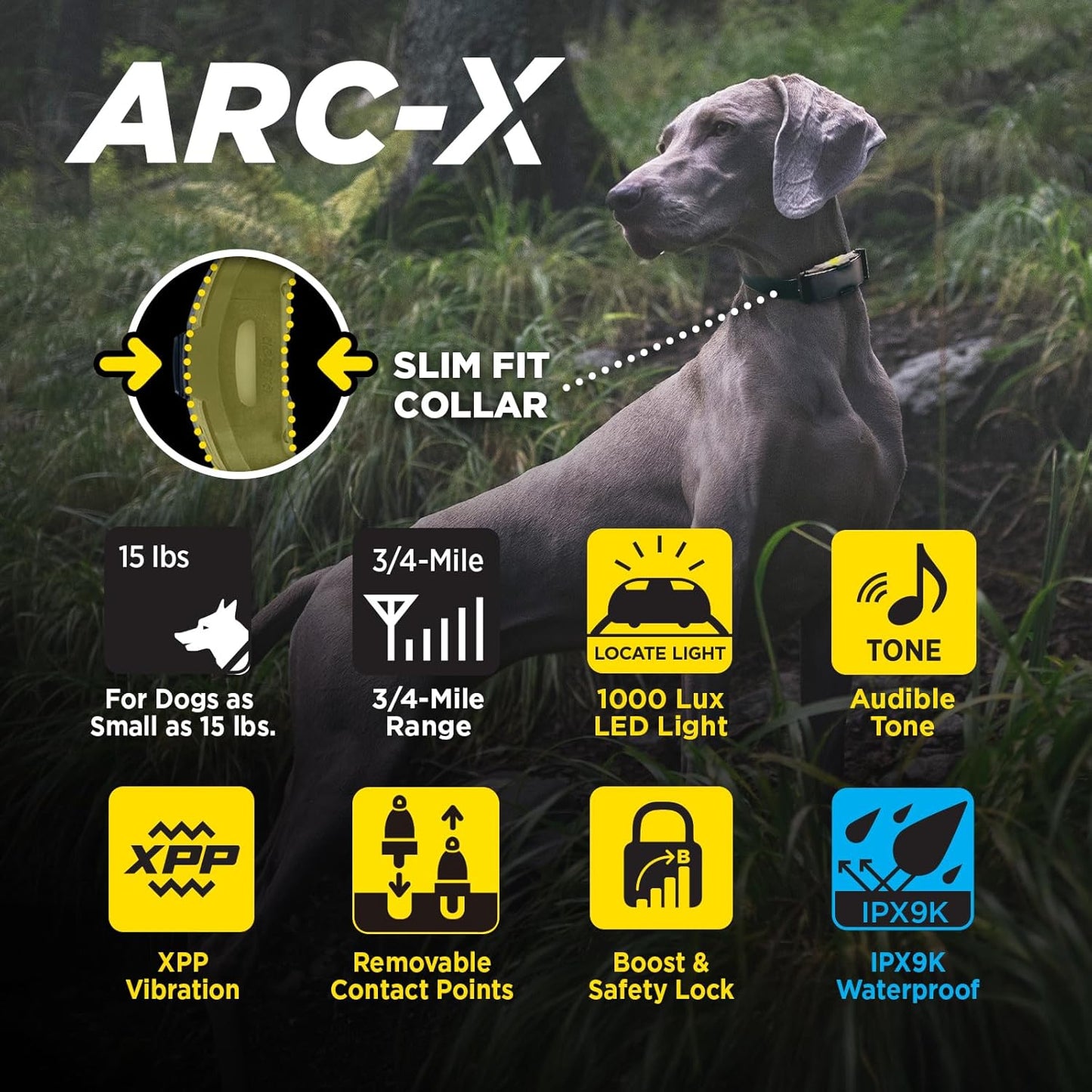 Dogtra ARC-X E-Collar for Dog Training - 3/4 Mile Range, for Dogs 15 lbs+, Slim Design, IPX9K Waterproof, 100 Stimulation Levels, Vibration, Tone, Rechargeable - Dog Owners and Professional Trainers
