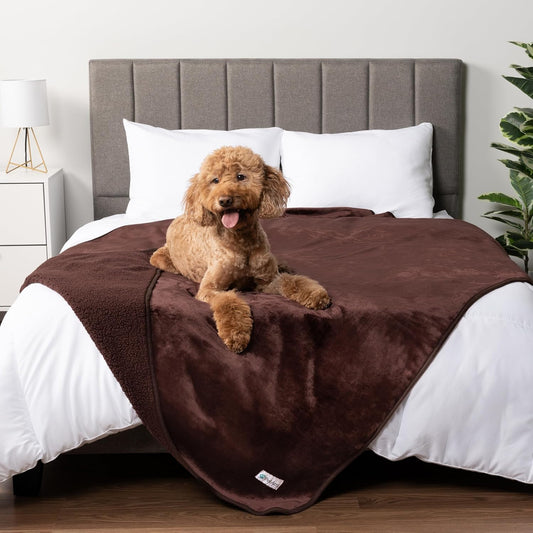 PetAmi Waterproof Dog Blanket for Extra Large Dogs, Pee Proof Pet Blanket for Bed Couch, Reversible Water Proof Blanket for Puppy Indoor Cat, Soft Dog Crate Cover Washable, Queen 90x90 Brown