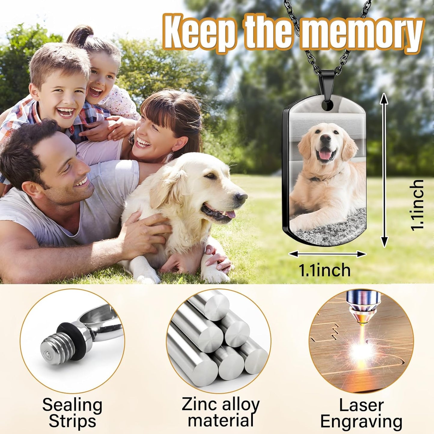 HJX Custom Dog Urn Necklaces for Ashes - Personalized Pet Cremation Jewelry for Ashes,Double-Sided Custom with Text Picture Memorial Gift for Pet Dogs Cats Ashes Necklace (Rectangle)