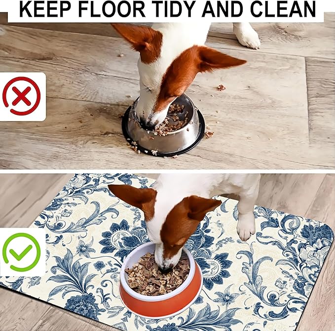 Vintage Floral Paisley Dog Food Mat-Absorbent Pet Feeding Mat for Food and Water Bowl, Quick Dry Dog Placemat with Rubber Backing-No Stains Pet Supplies for Messy Drinkers 12"x20"
