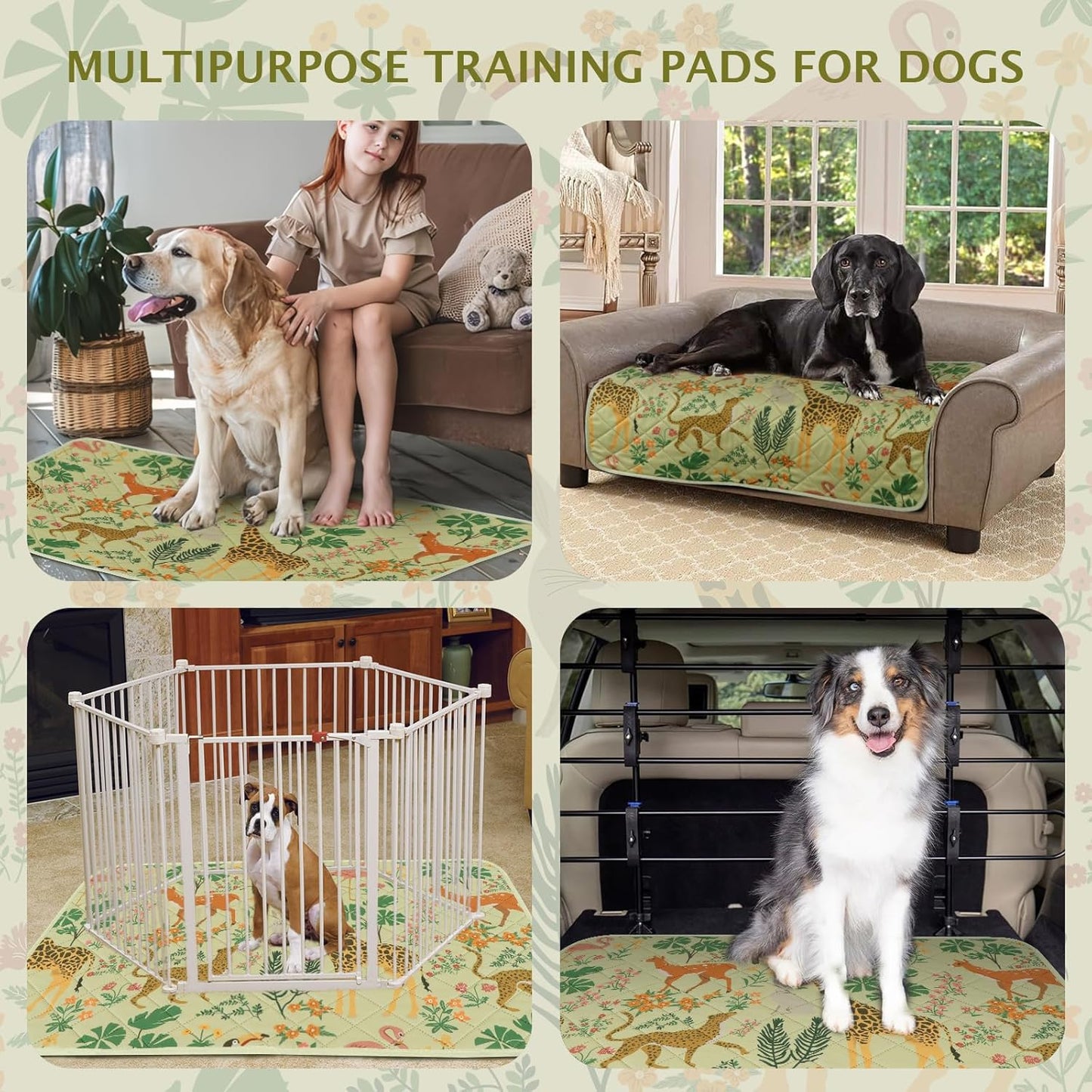 IEUUMLER Washable Pee Pads for Dogs, 2 Pack Forest Pattern Reusable Waterproof Puppy Pads, Non-Slip Super Absorbent Dog Training Pad for Playpen Crate Bed EU013 Green Jungle, 24x18