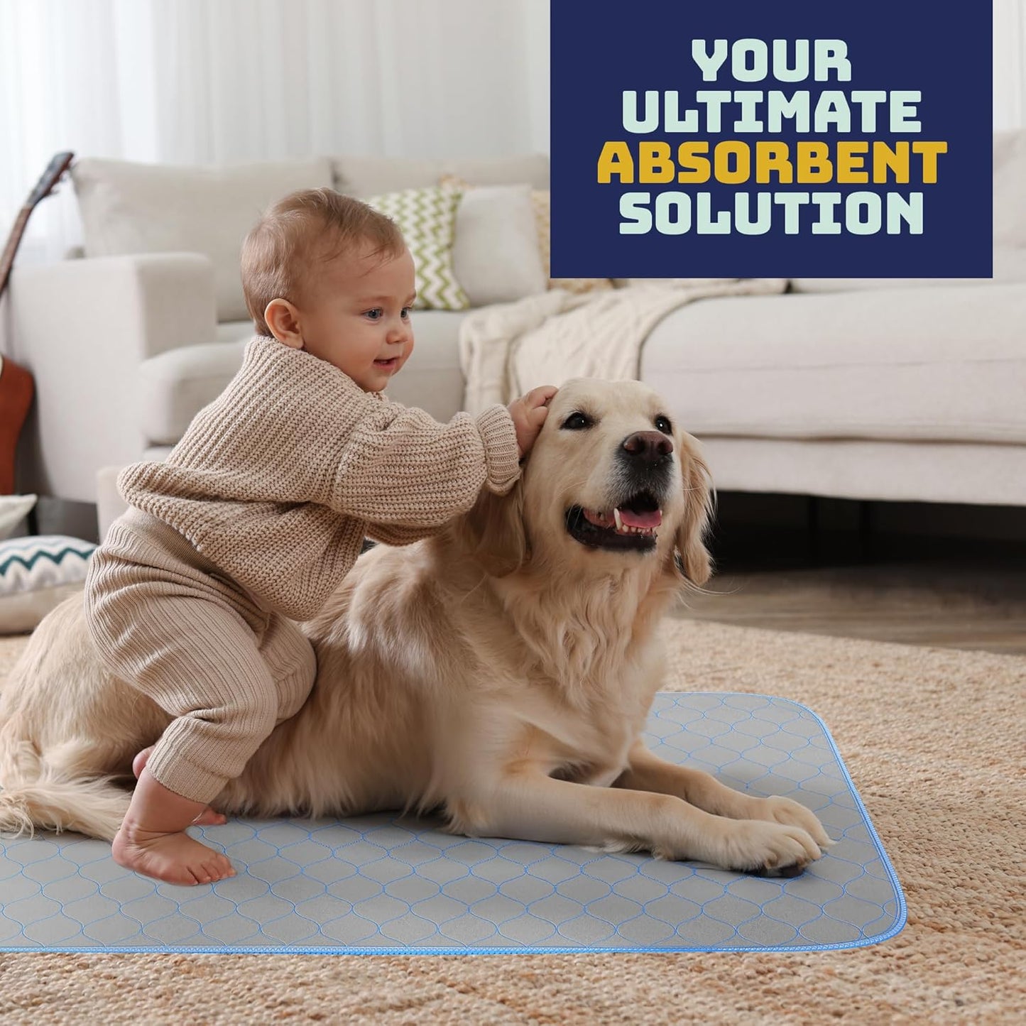 Katziela Washable Pet Pads (2 Pack 36in x 31in)Super Absorbent Waterproof Reusable Dog Pee Pads for Dogs Washable Puppy Pads for Potty Training Housebreaking Washable Pee Pads for Dogs White Stitching