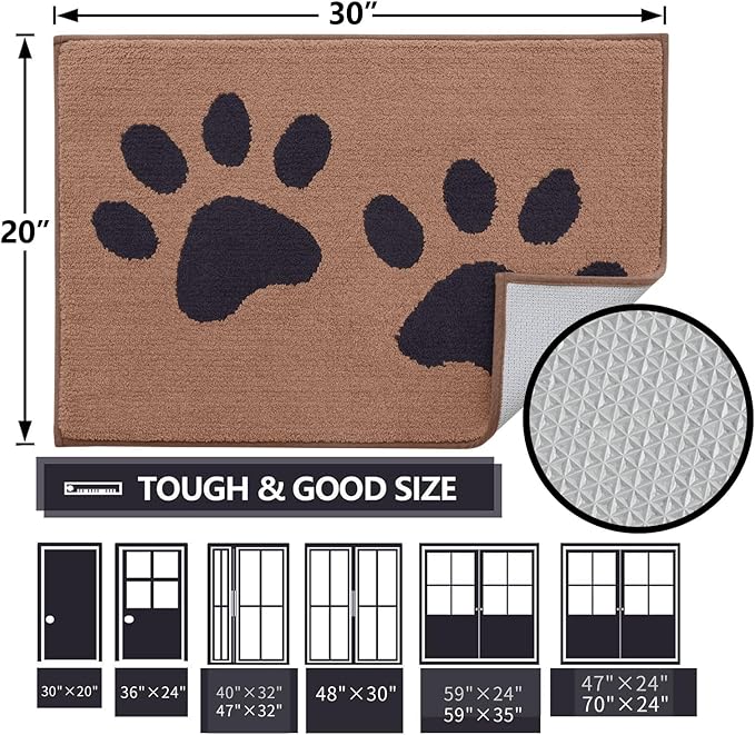 Buganda Dog Door Mat for Muddy Paws, Absorbent Dirt Trapper Washable Indoor Doormats, Non Slip Low-Profile Mud Mat for Dogs, Front Entrance Doormat for Inside Floor (36x24 Inches, Camel and Black)