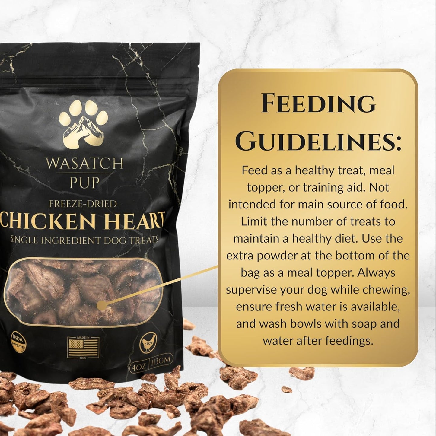 Freeze Dried Chicken Hearts Dog Treats | 100% All Natural Real Chicken Heart Treats for Dogs | Promotes Good Immune System & Overall Health | USDA Approved and Made in The USA - 4 Oz