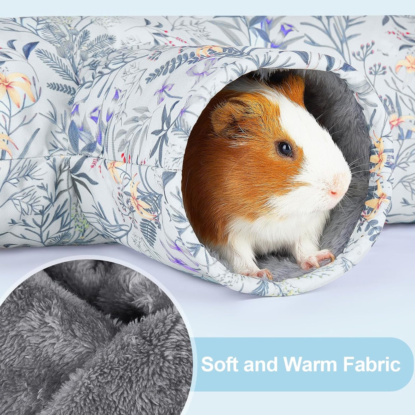 Glittme Guinea Pig Tunnel Washable Guinea Pigs Hideout Portable Rabbit Tunnels Soft Ferret Tunnel for Playing Resting Guinea Pig Accessories for Hedgehogs, Hamster, Flowers and Leaves