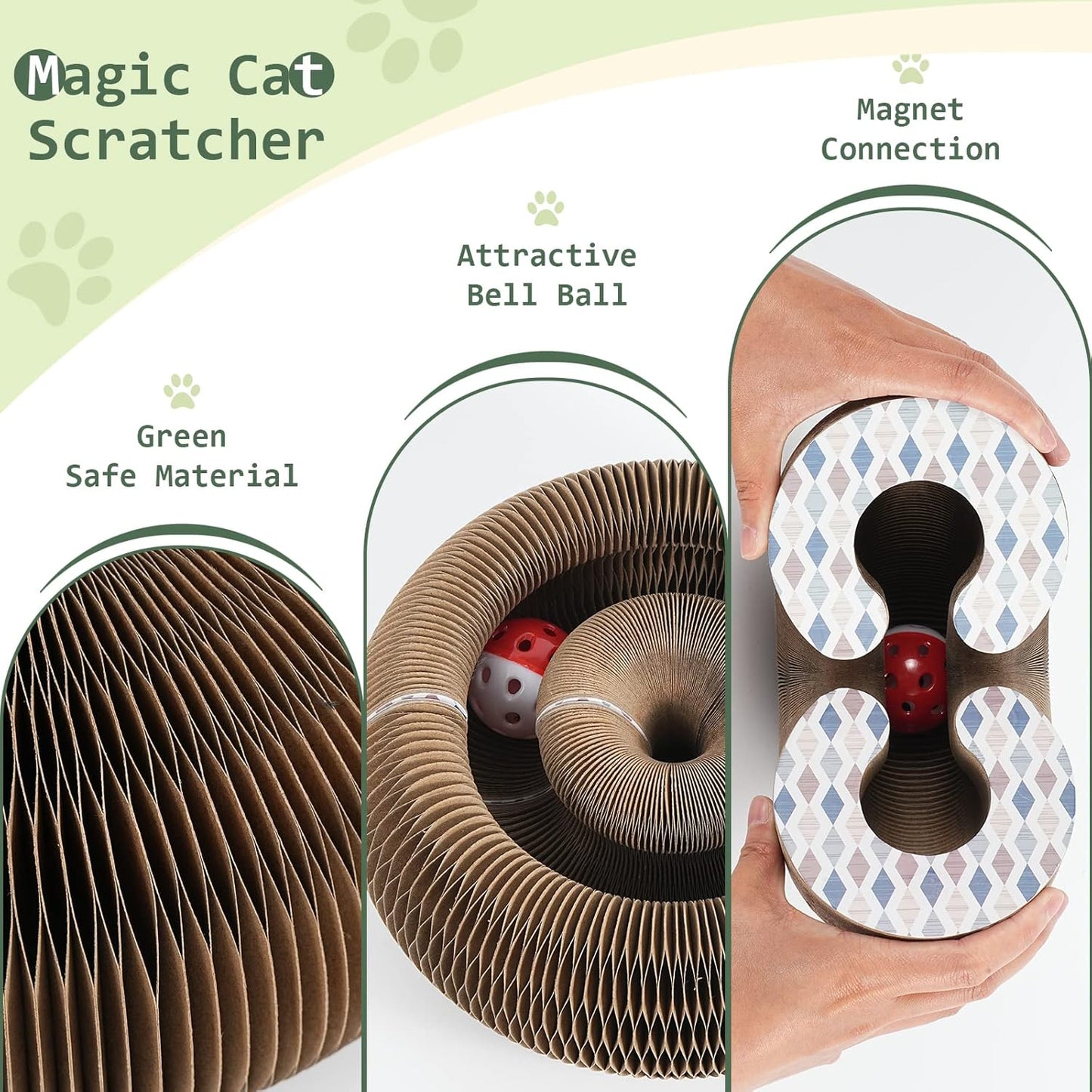 Organlada Cat Scratcher Cardboard with Bell-Ball, Foldable Slinky Cat Scratch Pad, A Magic Organ Cat Butler Toy for Cat Scratching, 1pcs