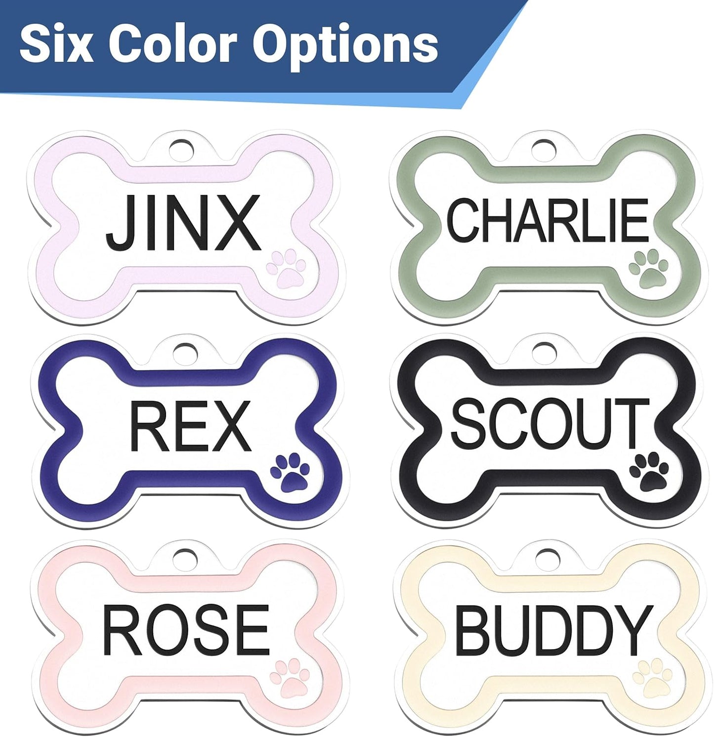 GoTags Stainless Steel Bone Dog Tag with Color Outline and Paw Print, Personalized Pet ID Tag for Dogs and Cats, Custom Engraving with up to 5 Lines of Text on Both Sides (Purple, Small)