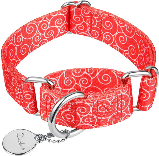 Martingale Collars for Dogs, No Pull Anti-Escape Pet Collar, Heavy Duty for Medium and Large Dogs, Adjustable 17 Inch to 25 Inch, Red, Auspicious Cloud