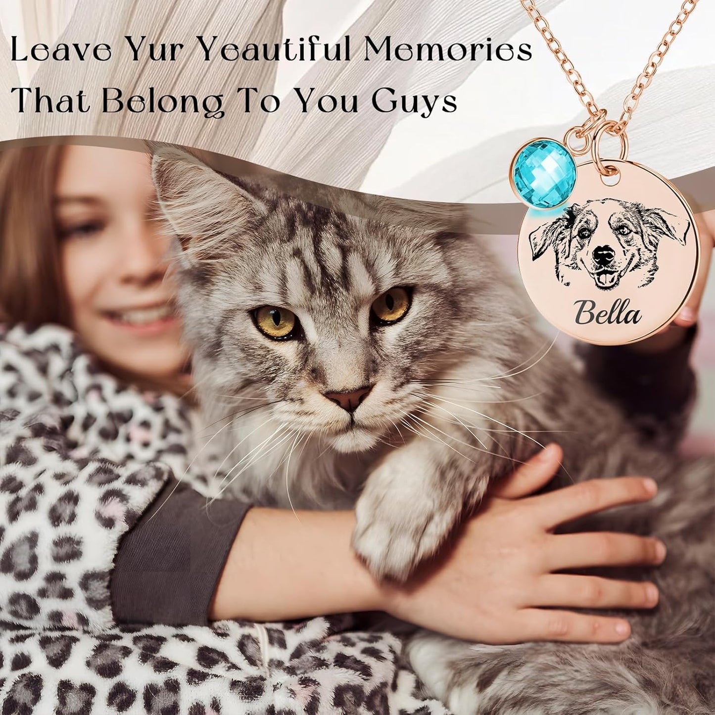 Personalized Pet Portrait Necklace Customized Pet Memorial Necklaces Dog Necklace for Women Custom Pets Necklaces Dog Memorial Jewelry for Cat Mom Dogs Dad (Rose Gold 1 Portrait)