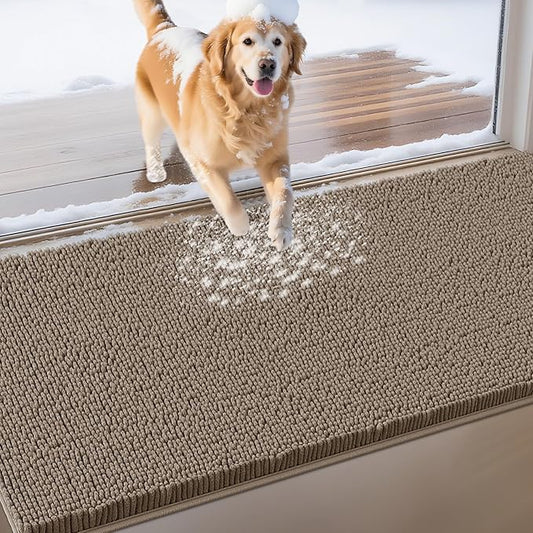 IM HOME Extra Large Dog Door Mats for Muddy Paws, Chenille Absorbent Dog Mats, Non Slip Heavy Mud Mat for Dogs, Soft Pet Mat for Entryway, Mud Paws, Inside Floor,71" x 25", Beige