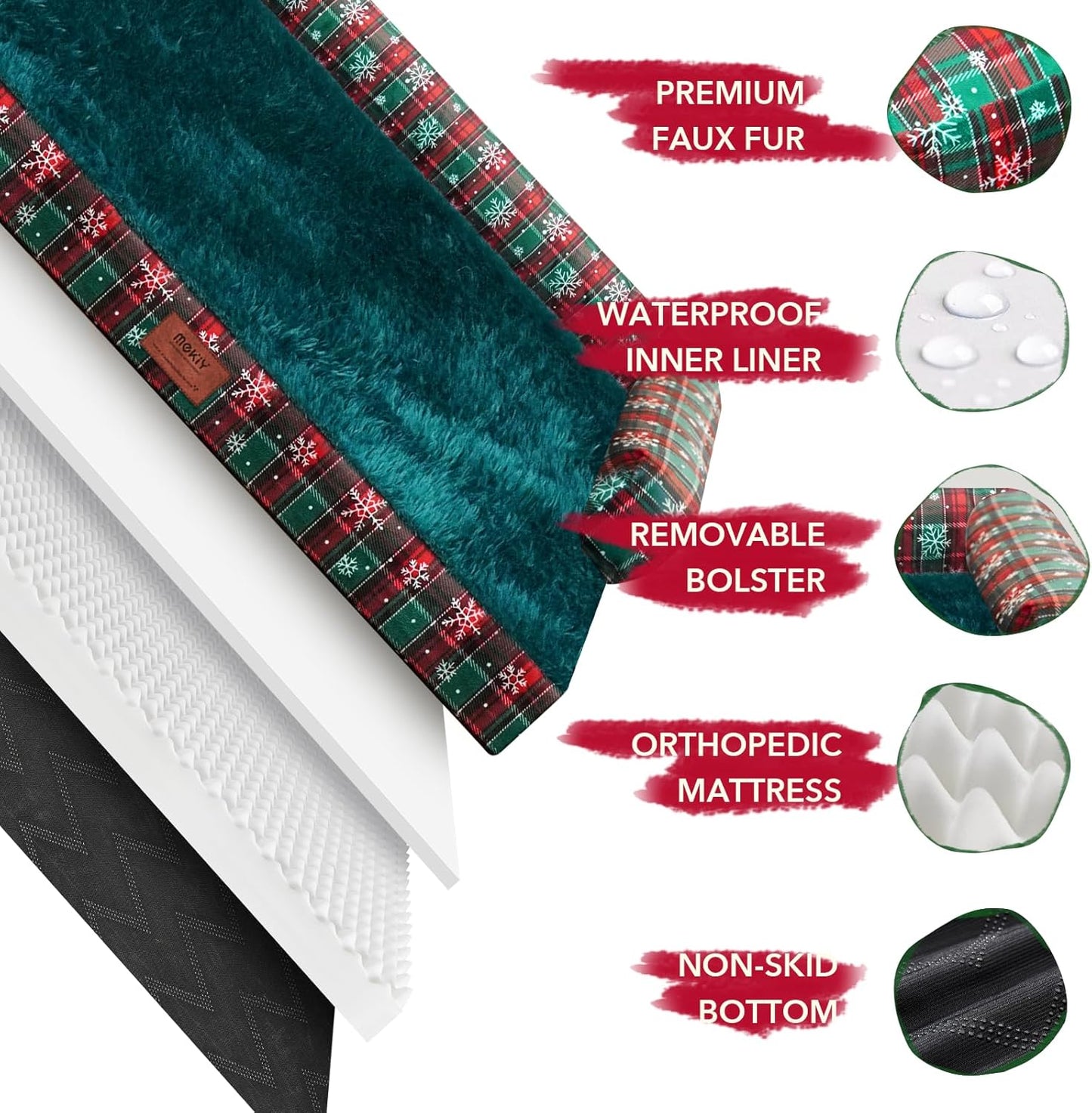 Christmas Dog Bed Large Sized Dogs-Orthopedic Waterproof Dog Beds,Comfort Pets Couch Sofa with Washable Removable Cover,Christmas Holiday Themed Pet Bed for Large Cat Dogs