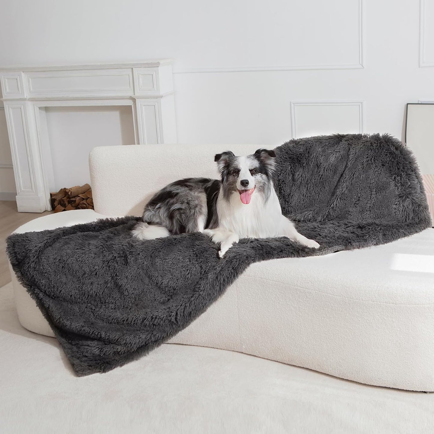 gogobunny Waterproof Dog Blanket for Large Dogs, Cats, Puppy, Reversible Faux Fur Pet Throw Blanket, Washable, Calming Furniture Protection for Sofa Bed (50x60 Inch (Pack of 1), Grey)