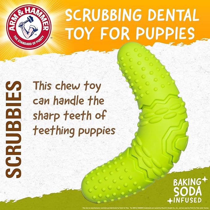 Arm & Hammer for Pets Scrubbies Boomerang Chew Toy for Puppies Infused with Baking Soda - Durable Teething Toy with Unique Shape for Fetch & Chew - Interactive Dental Chew Toy for Puppies