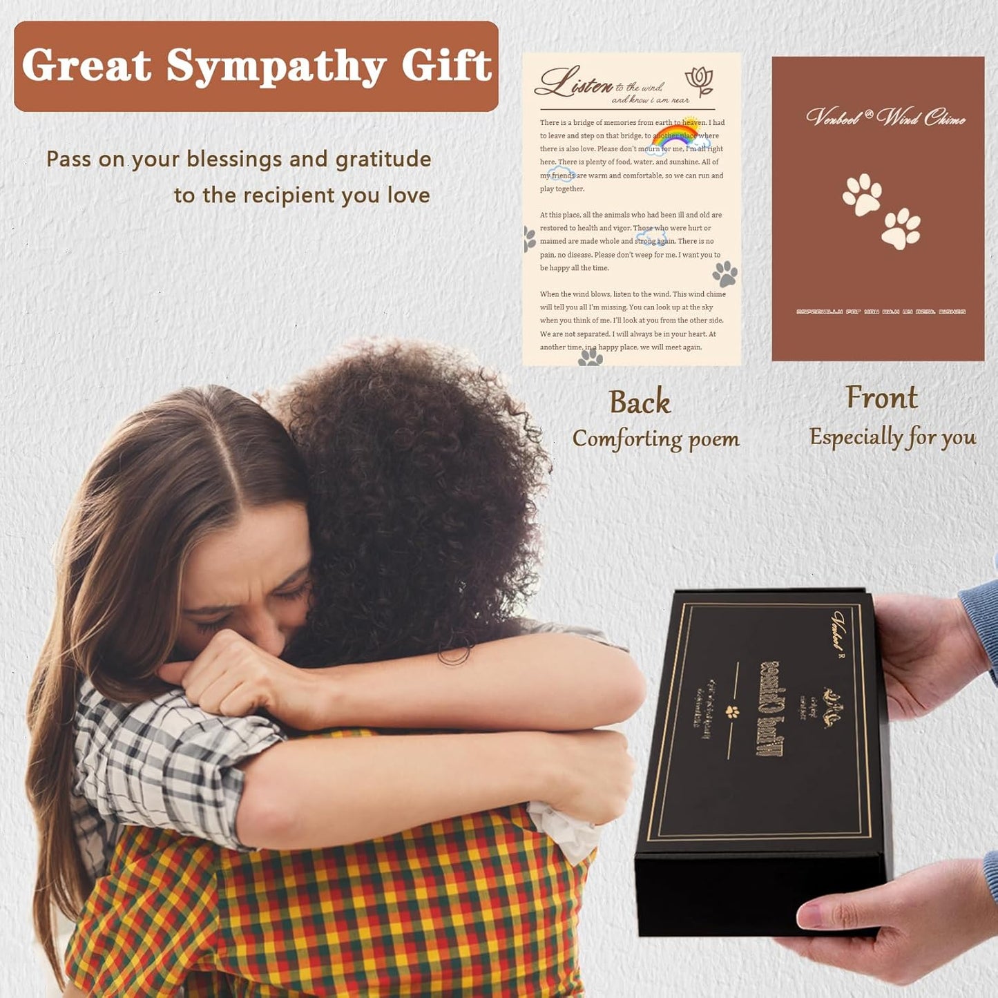 Pet Memorial Wind Chime, 28" Dog Memorial Gifts for Loss of Dog, Black Paw Pendant Pet Loss Gift, Dog Sympathy Bereavement Remembrance Gift