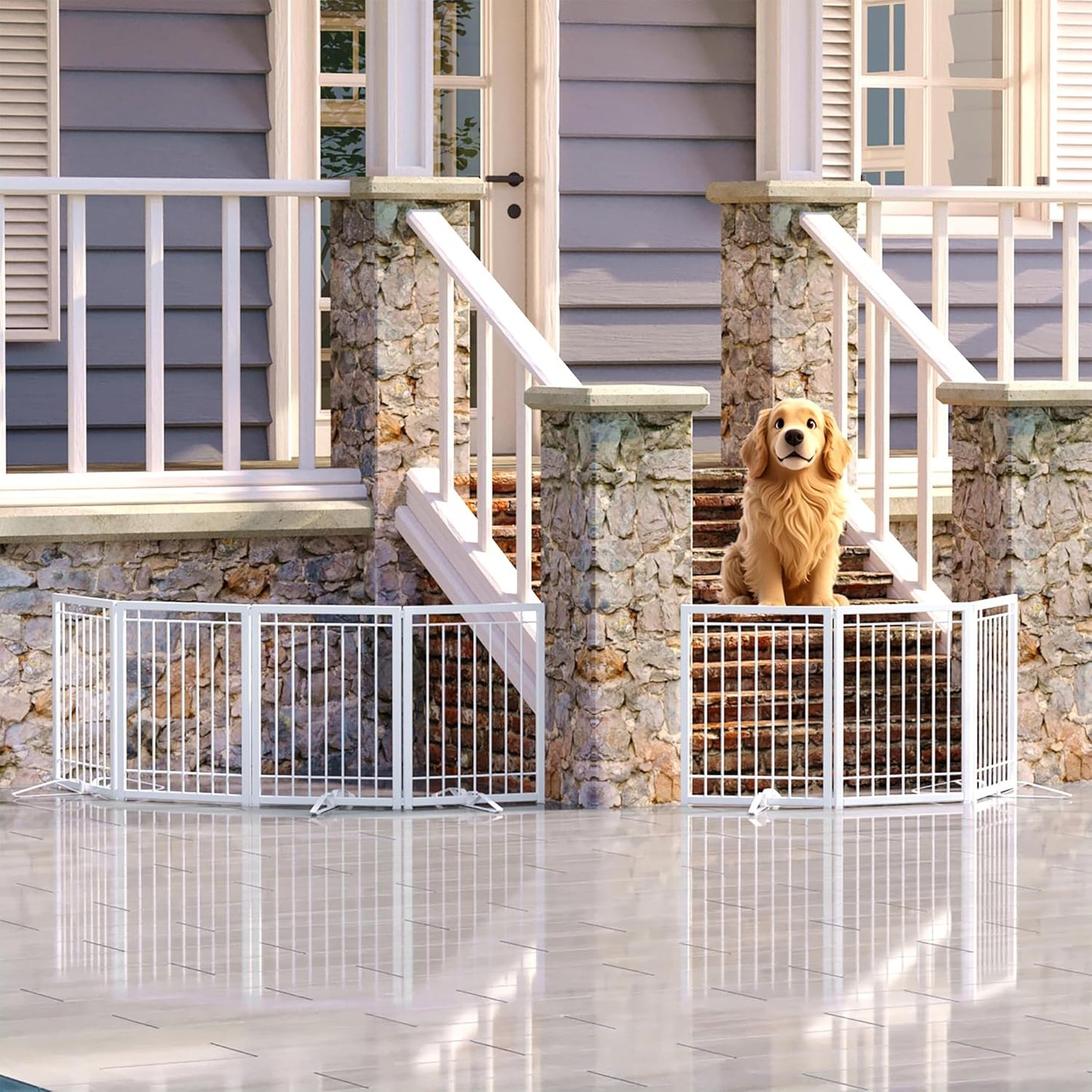 4NM Metal No Drilling Expandable Puppy Dog Gate, Wide 72", Tall 24" Small Free Standing Pet Gate, Doggie Gates for Dogs Outdoor or Indoor, with 3PCS Support - White