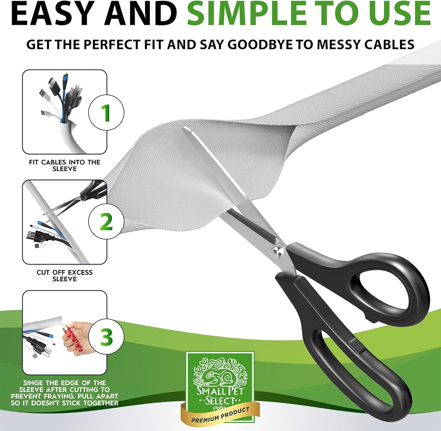 Small Pet Select Heavy Duty Cord Cover - White, 10ft - Ultra Durable Electrical Cable and Wire Protector for Rabbits, Dogs, Cats and Other Pets - Cord Management and Animal Protection