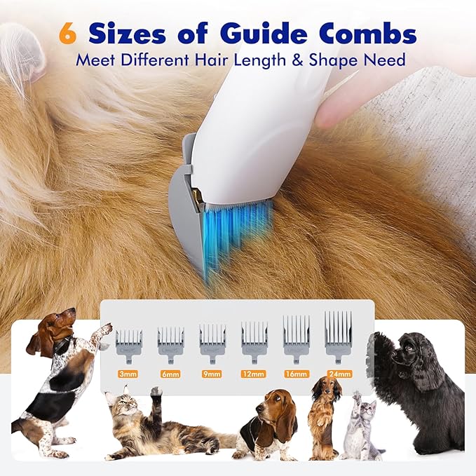 Rywell Dog Grooming Vacuum, 12000Pa Pet Grooming Kit with Clippers&Brushes for Shedding, Trimming&Vacuuming, Pet Grooming Vacuum for Dogs, Pet Grooming Kit, Low Noise, 1.5L