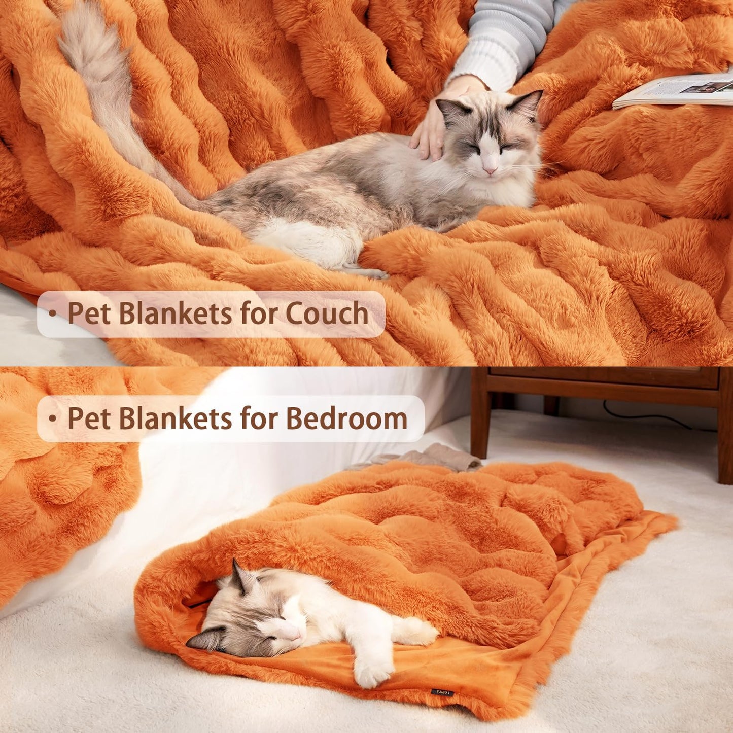Cat Blanket for Indoor Cats Ultra Soft Plush Faux Fur Kitten Blankets Machine Washable Reversible Pet Throw Protector for Couch Furniture 21"X 18"Orange