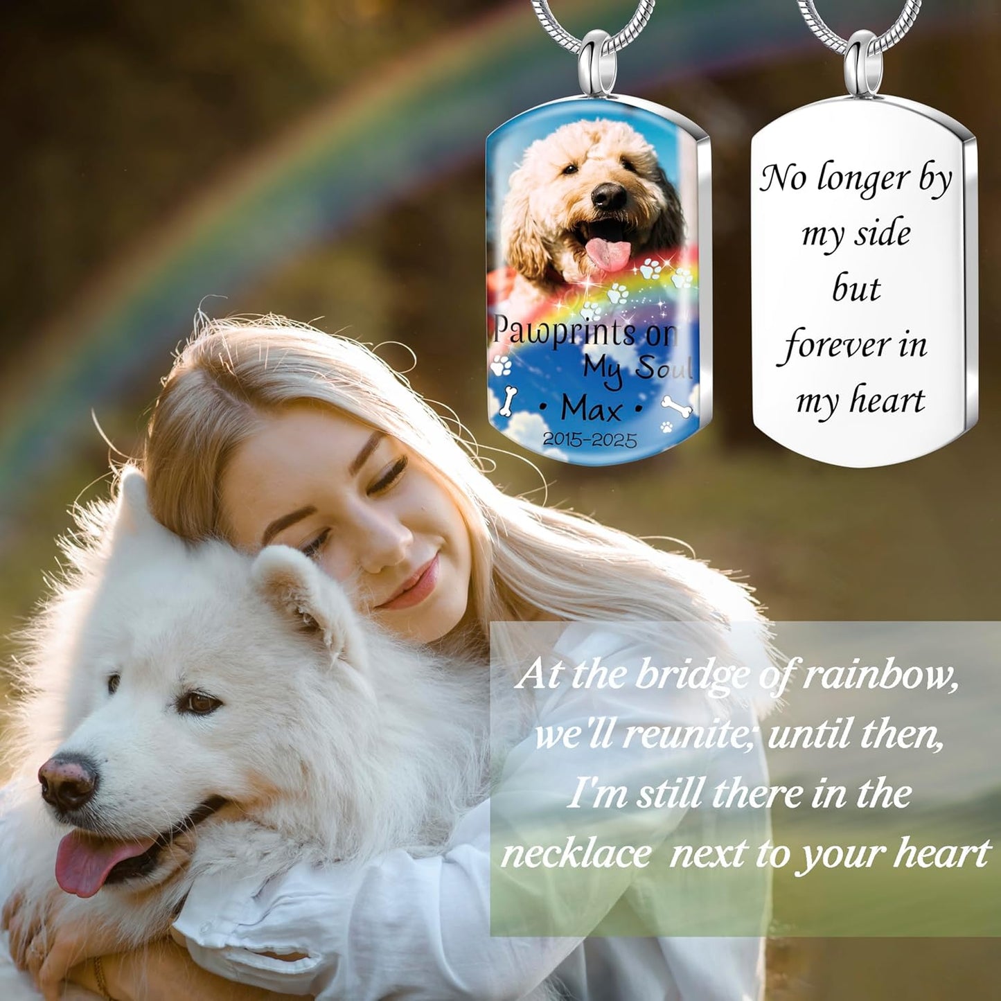 Fanery Sue Personalized Pet Ashes Necklace for Dog Cat Custom Photo&Text Pet Loss Sympathy Gift Cremation Jewelry
