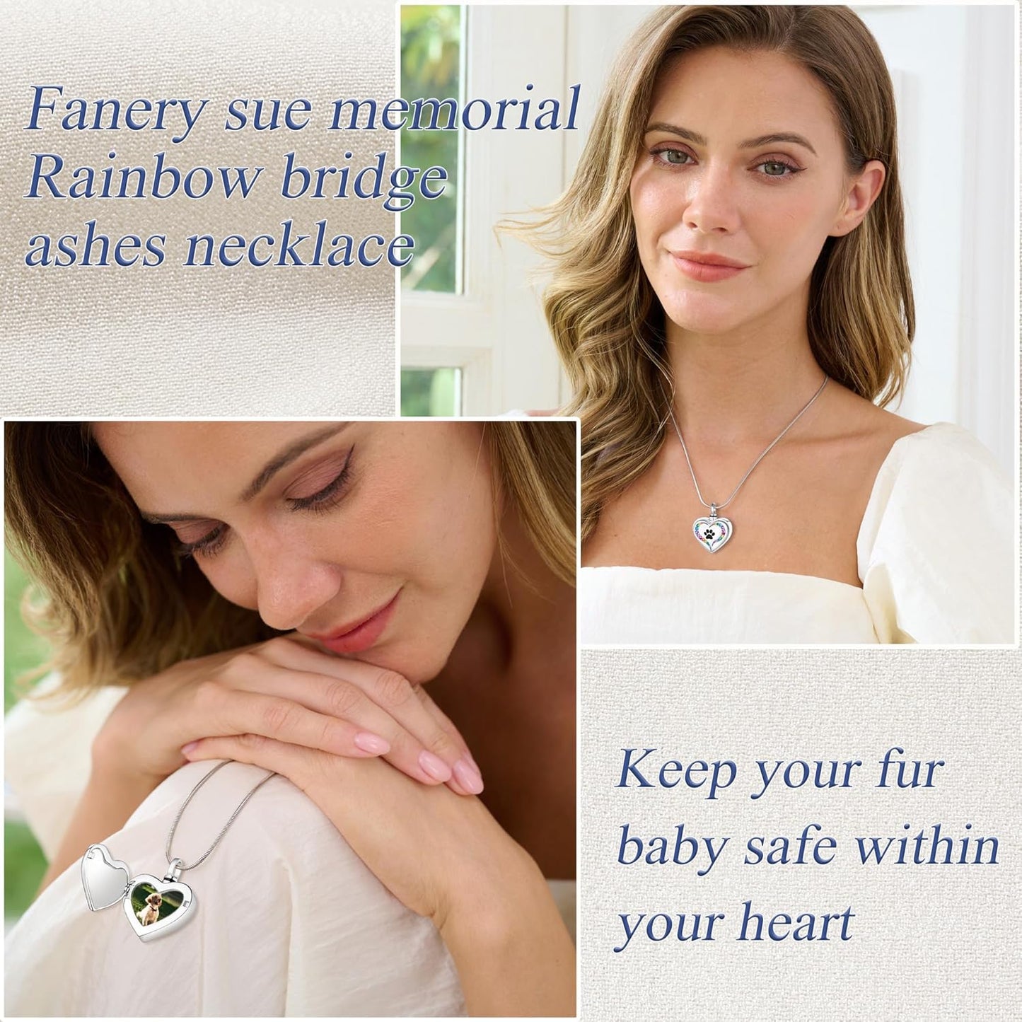 Fanery Sue Personalized Pet Ashes Necklace for Dog Cat Custom Photo&Text Pet Loss Sympathy Gift Cremation Jewelry