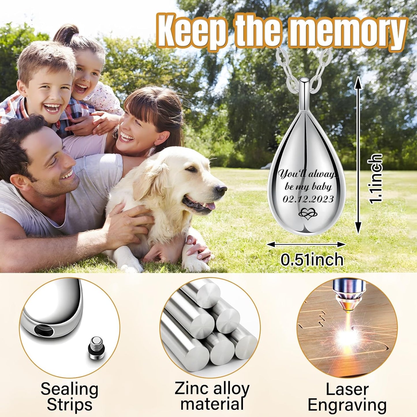 HJX Personalized Cremation Jewelry Memorial Necklace for Ashes-Custom Urn Necklaces for Ashes with Text,Gift for Women Men Loved Ones(Teardrop)