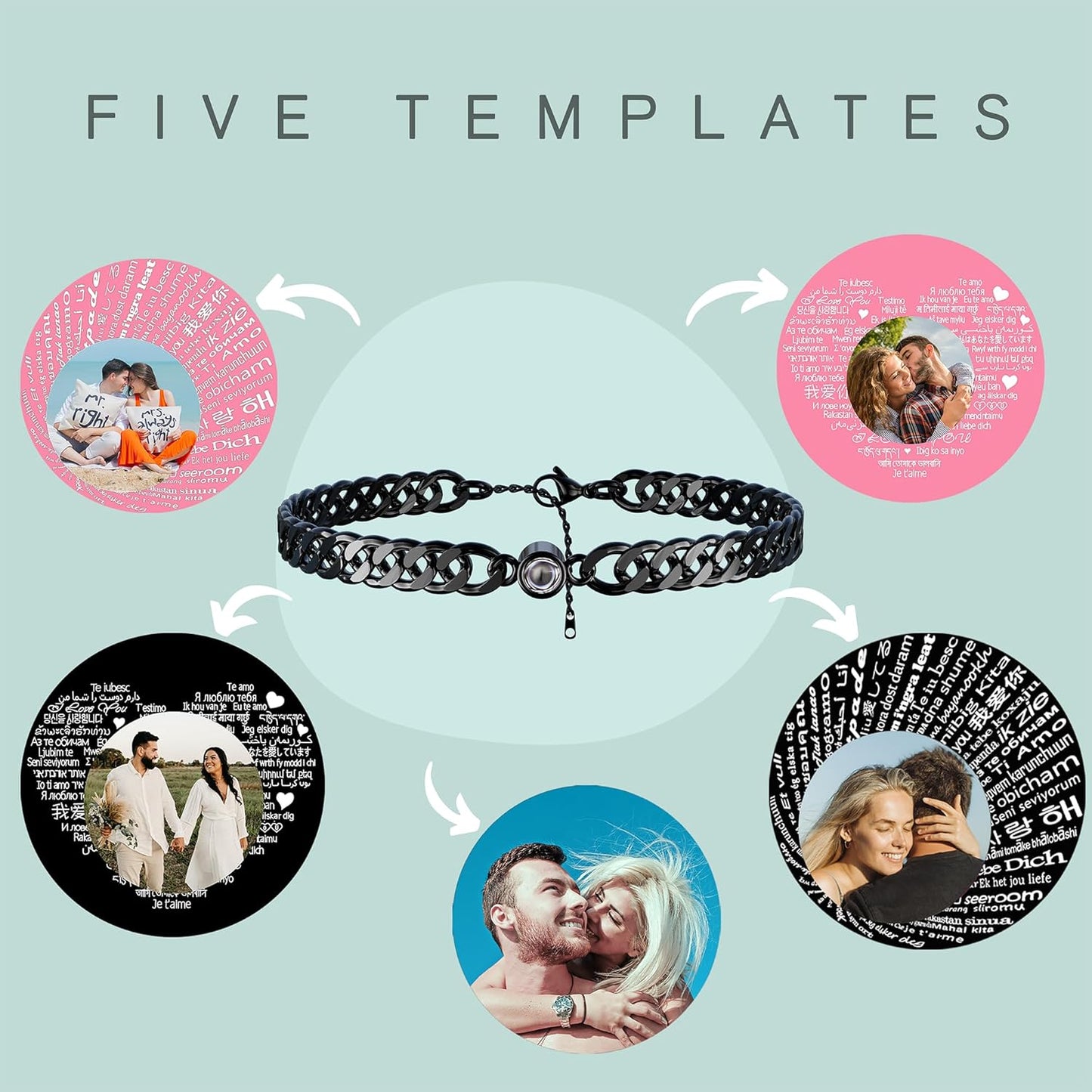 EMIRISTIC Custom Photo Bracelet - Personalized Picture Natural Stone Cuban Chain Bracelet - Any Special Day Gifts