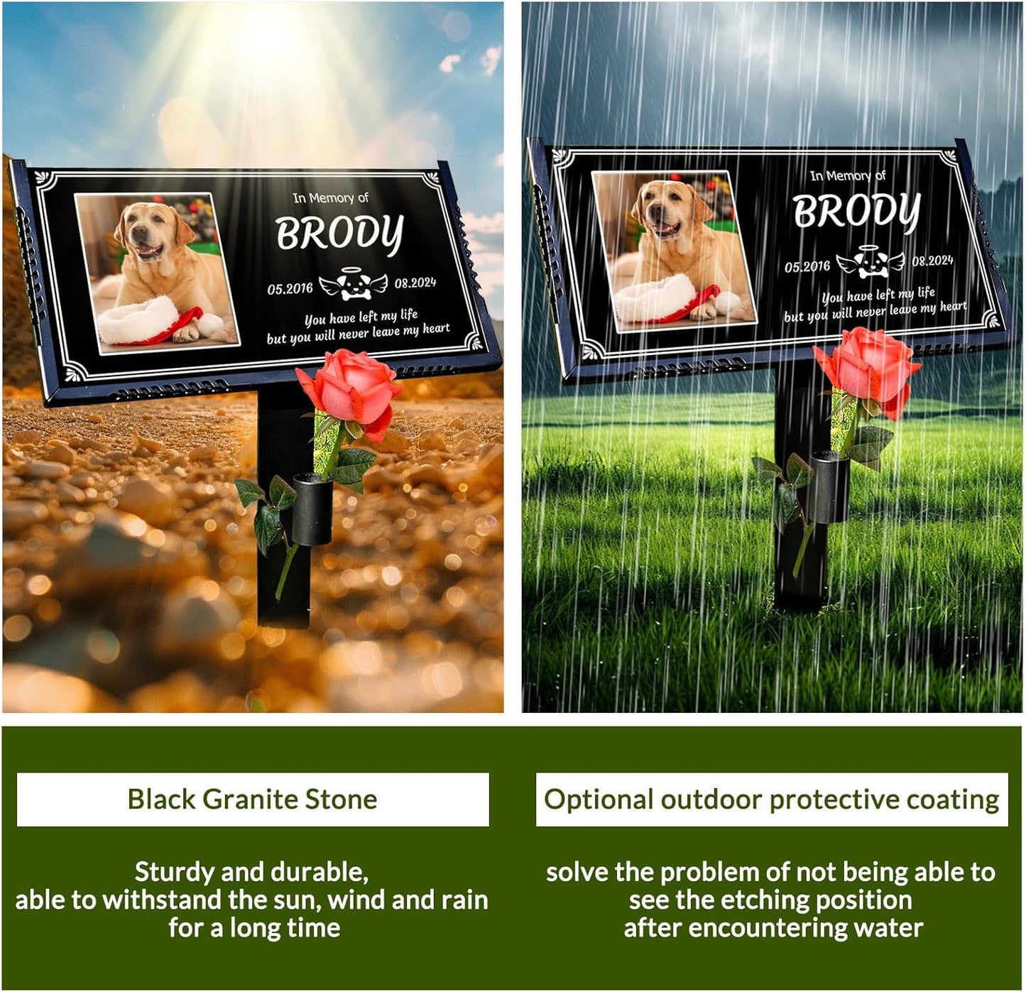 Pet Headstones for Dogs Personalized,Dogs Headstones, Cat Tombstone Outdoor,Black Granite Memorial Garden Stone Customized Gravestone Markers, Dog Gravestone Markers Gifts (pet 3)