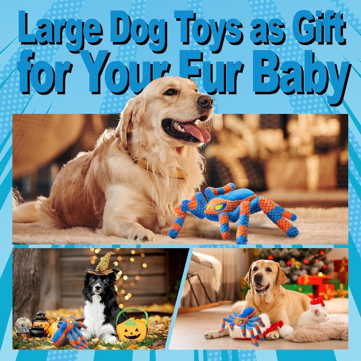 LEGEND SANDY Dog Toys for Aggressive Chewers, Large Dog Toys to Keep Them Busy, Interactive Pet Toys, Squeaky Puppies Toys, Tug of War Puppy Toy, Crinkle Doggeis Toy
