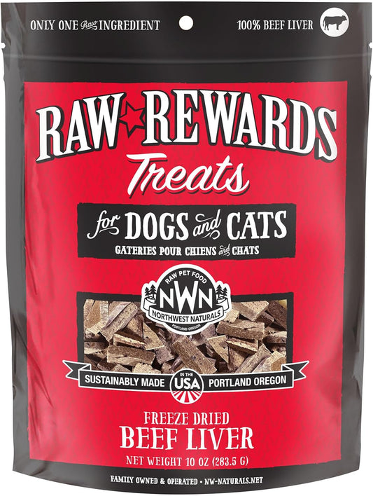 Northwest Naturals Raw Rewards Freeze-Dried Beef Liver Treats for Dogs and Cats - Bite-Sized Pieces - Healthy, 1 Ingredient, Human Grade Pet Food, All Natural, Proudly Made in USA, 10 Oz