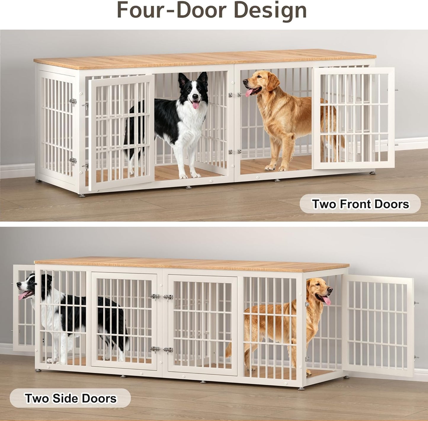 78 Inch Double Dog Crate Furniture, Heavy Duty Extra Large Cage Furniture with Divider for 2 Dogs, Decorative Wooden Kennel Indoor, Pet House for Large and Medium Dogs, White