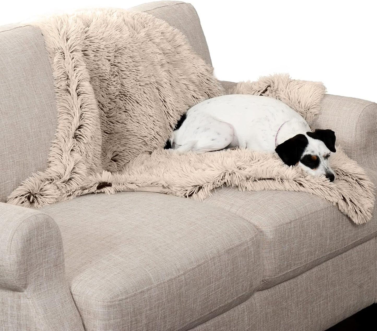 Furhaven Waterproof Throw Blanket for Dogs & Indoor Cats, Washable - Shaggy Plush Calming Long Faux Fur & Velvet Dog Blanket - Taupe, Medium