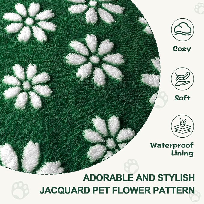 Waterproof Blanket for Dog Cat or Adult, Cute 3D Textured Flower Dog Blanket for Bed Couch Sofa, Soft Liquid Pee Proof Pet Furniture Protector, 60"x80", Green