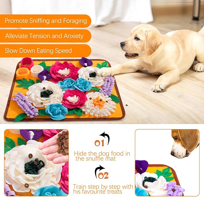 Snuffle Mat for Dogs Pet Treats Feeding Mat for Small/Medium Breed Dogs Non-Slip/Portable/Durable Interactive Dog Puzzle Toys Encourages Natural Foraging Skills (Orange)