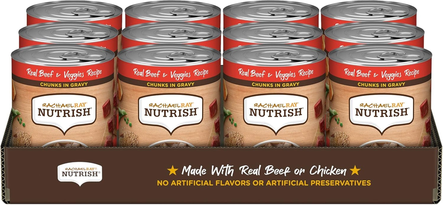 Nutrish Real Beef & Veggies Recipe Whole Health Blend Chunks in Gravy Wet Dog Food, 13 oz. Can, 12 Count, Packaging May Vary (Rachael Ray)