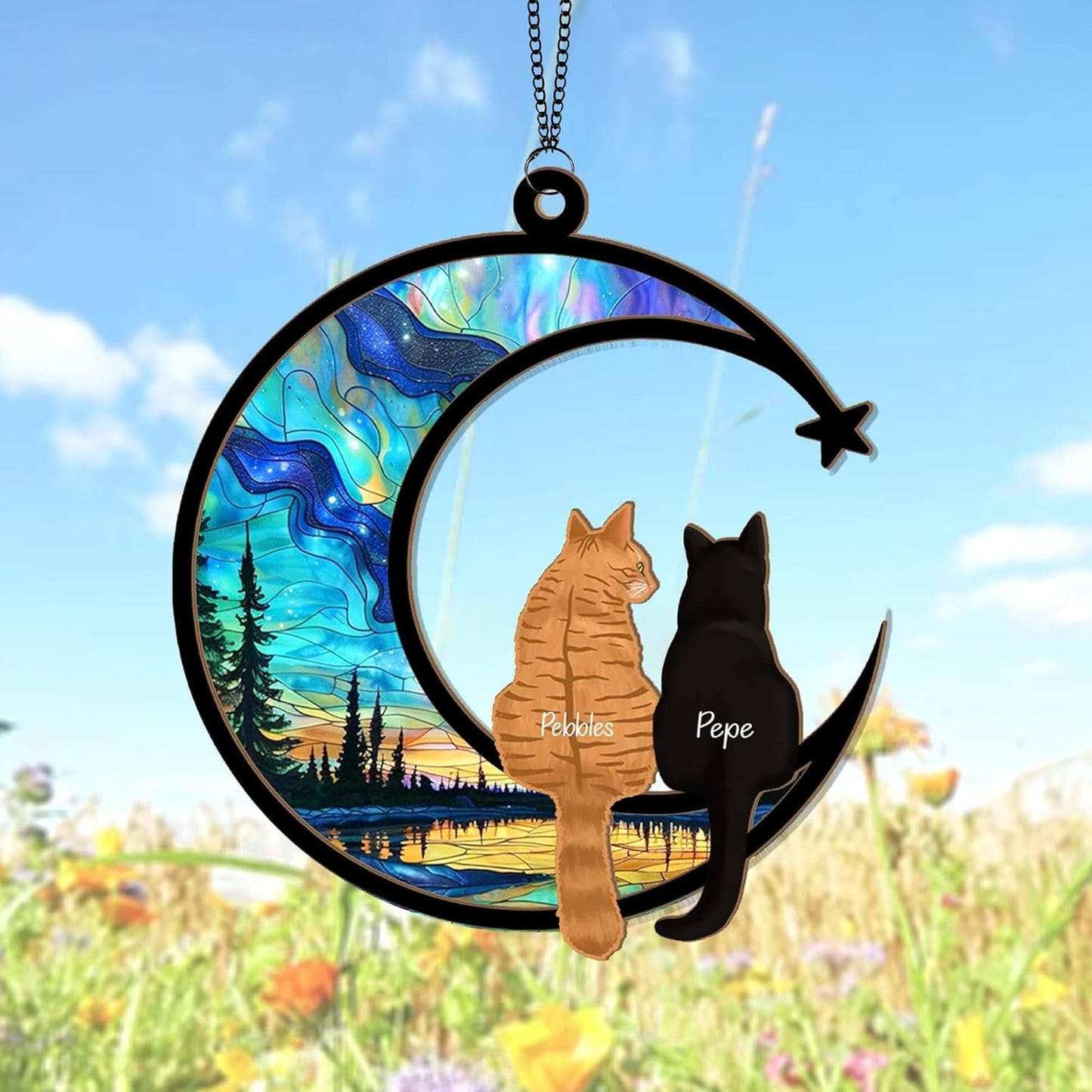 Personalized Memorial Cat Suncatcher – Up to 3 Pet Names, Breeds & Background, Sympathy Gift, Remembrance Keepsake, Heartfelt Gift for Cat Lovers