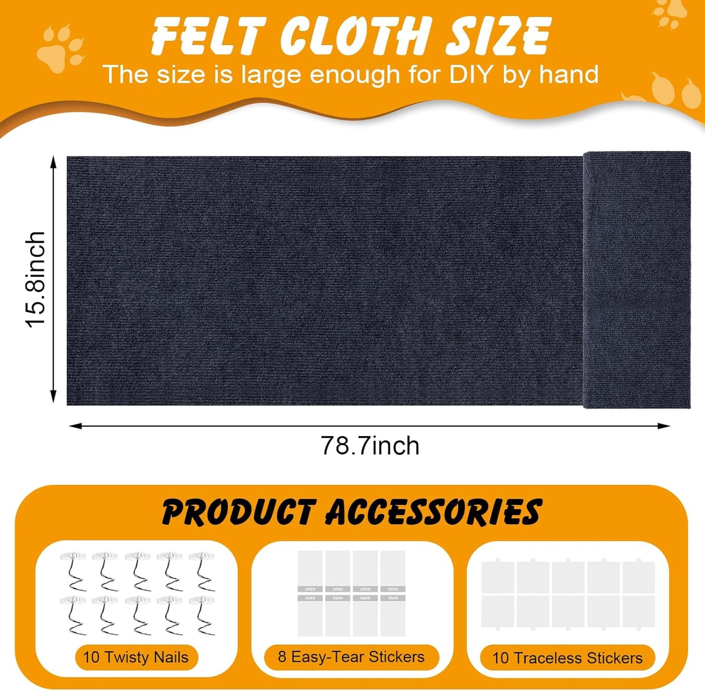 78.7x15.8 in Cat Scratch Furniture Protector, Self-Adhesive Couch Protectors from Cat Caws for Couch, Wall Trimmable (Dark Gray)
