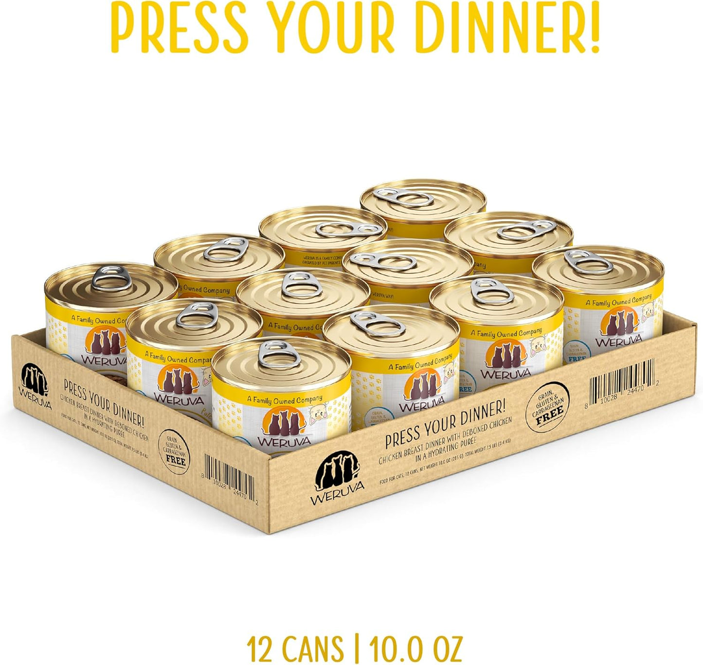 Weruva Wet Cat Food, Press Your Dinner with Chicken Pate, 10oz Can, Pack of 12