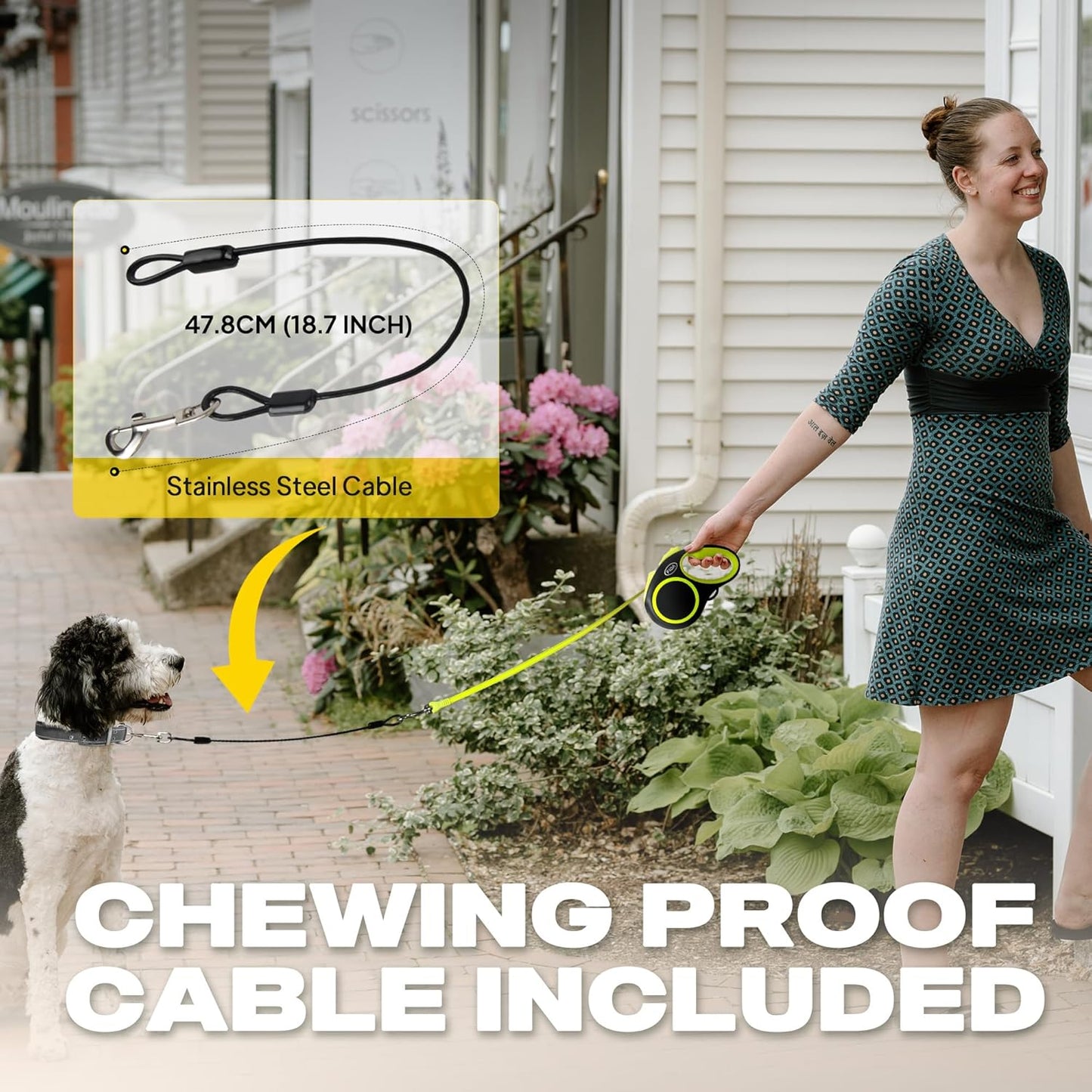 Fida Retractable Dog Leash, Reflective 16ft Heavy Duty Pet Walking Leash for Medium/Large Dog up to 44 lbs, Tangle Free. One-Hand Brake (Medium, Neon Yellow)