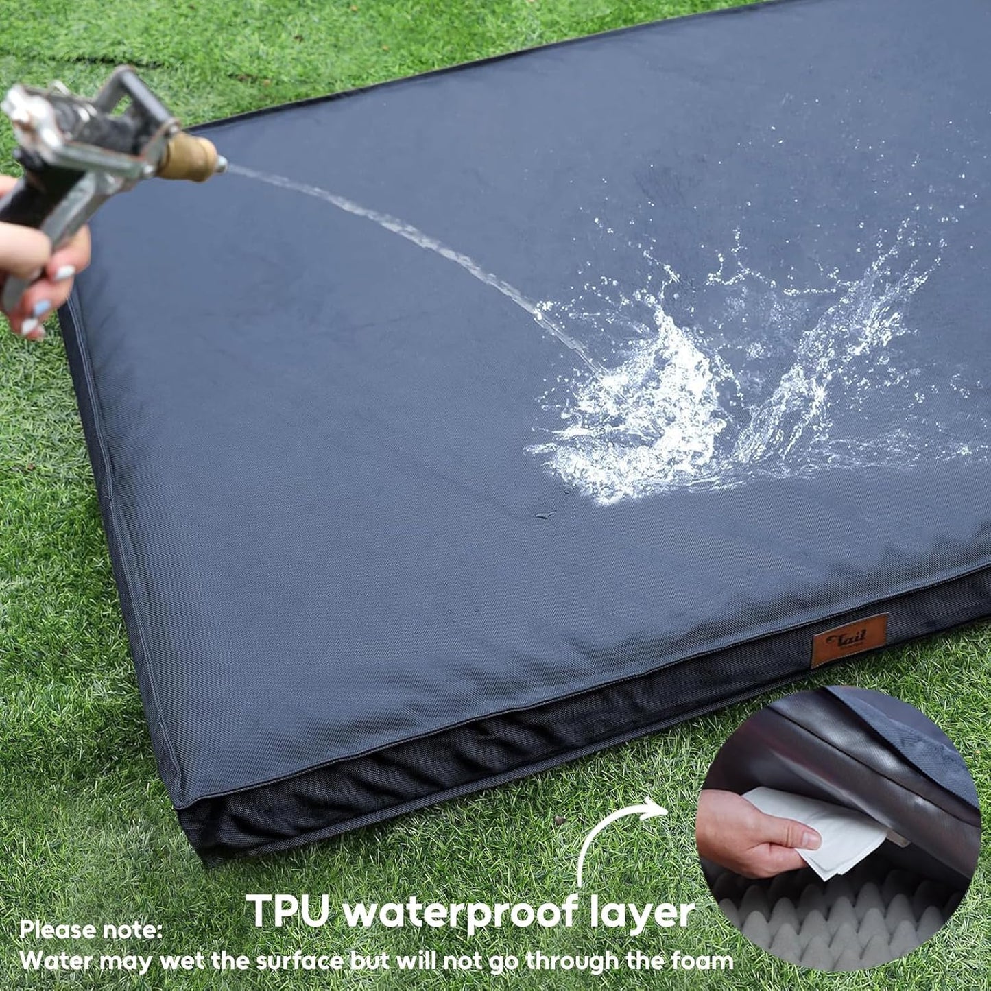 Outdoor Large Dog Bed, Waterproof Dog Bed for Large Dogs, Egg Crate Foam Pet Bed with Removable Washable Oxford Cooling Cover, Navy