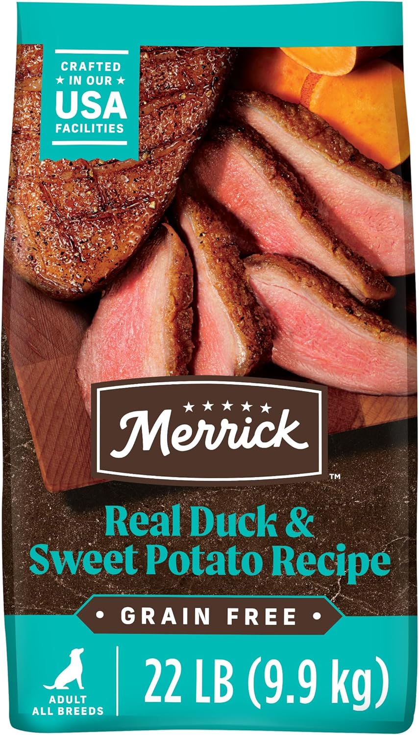 Merrick Premium Grain Free Dry Adult Dog Food, Wholesome and Natural Kibble with Real Duck and Sweet Potato - 22.0 lb. Bag