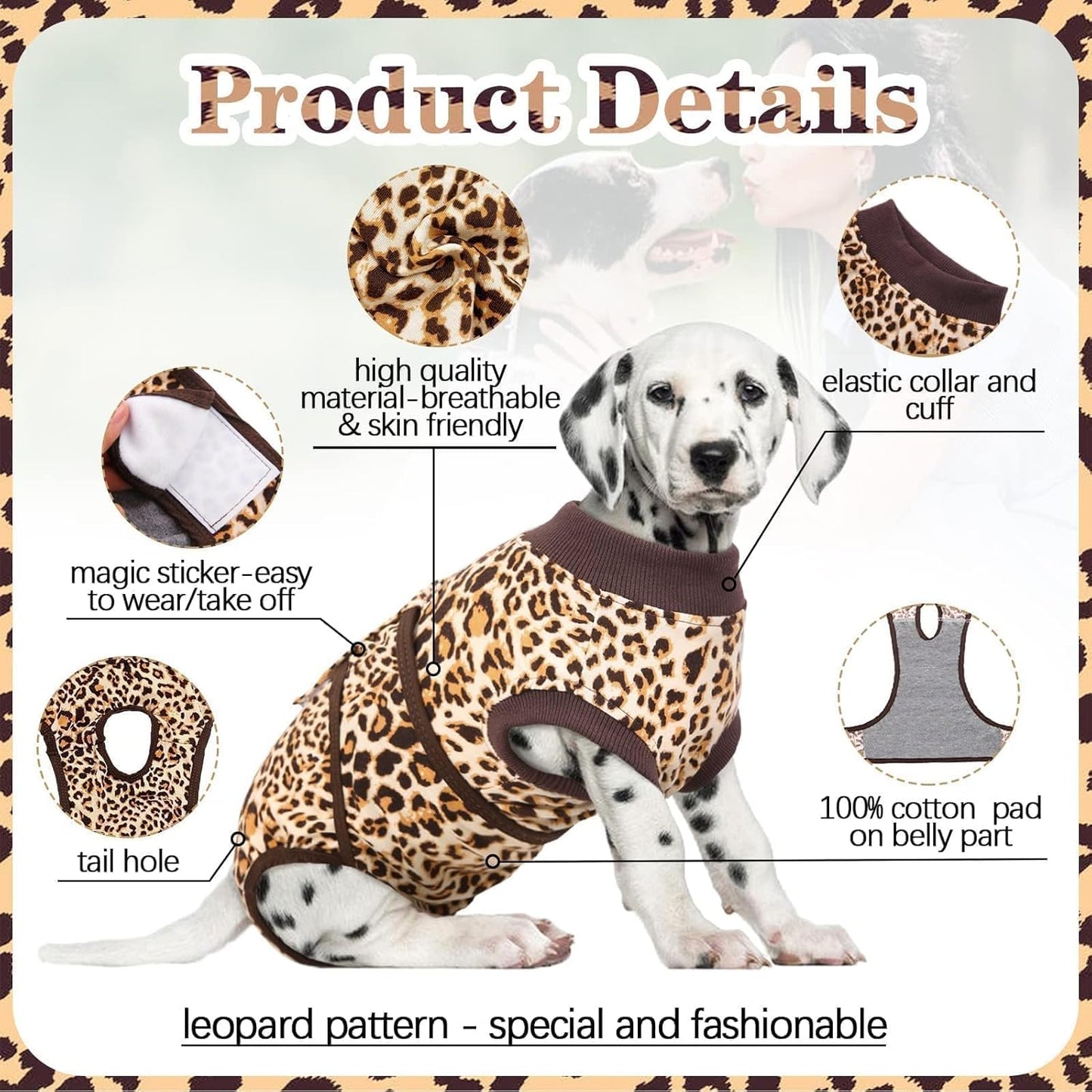 Kuoser Recovery Suit for Dogs, Dog Recovery Suit Female Doggie Onesie for Surgery, Post-Op Onesie for Female & Male Dogs, Soft Protective Wear, BrownLeopard M