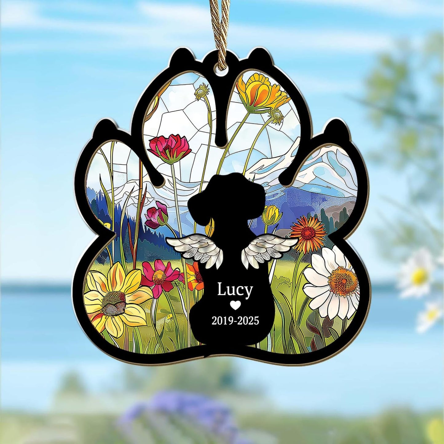 Personalized Pet Memorial Suncatcher with Dog Paw Shape, Custom Name & Years, Loss of Dog Gift, Pet Remembrance Ornament