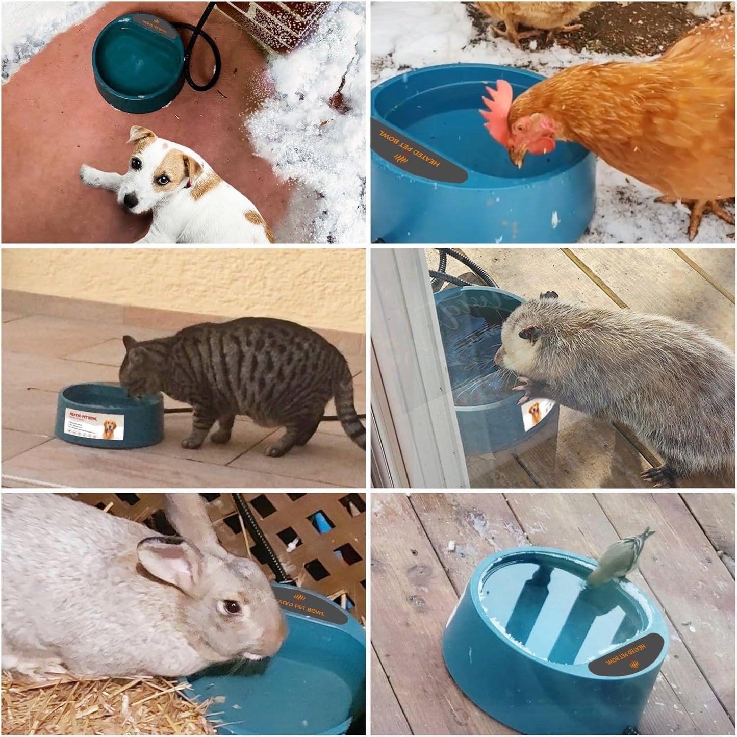 Namsan Heated Water Bowl for Cats Outdoor, 2.2L, Heated Pet Bowls for Chickens Rabbits Farm Animals, Heating Dog Bowl Ice Free in Winter, Thermal-Bowls Warm Water Bird Bath Dish, Green